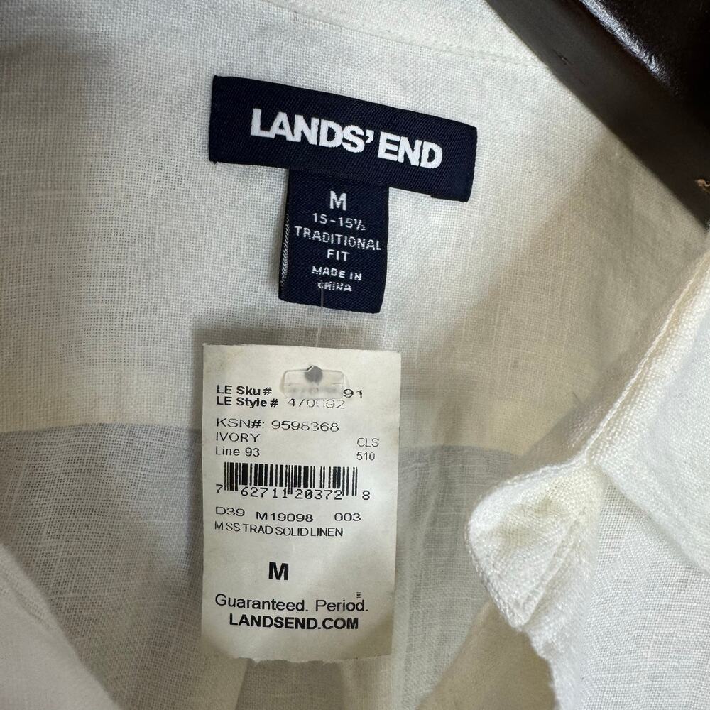 Lands' End Cream Linen Short Sleeve Shirt Beach Vacation Coastal Men's M New - Picture 7 of 11